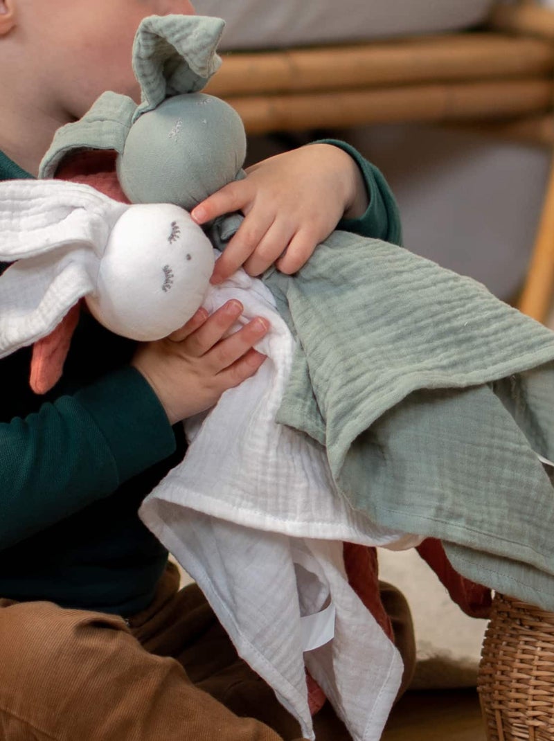 SEVIRA KIDS | Doudou Lapin  en gaze de coton Jeanne Vert d'eau - Kiabi