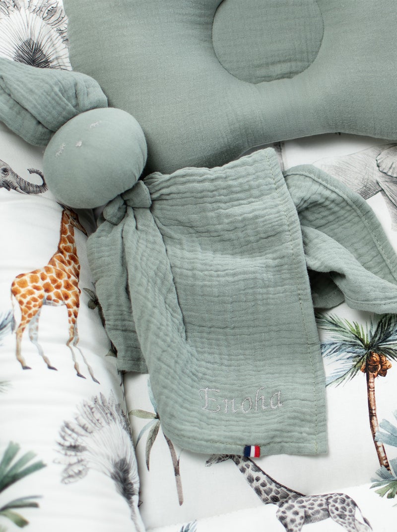 SEVIRA KIDS | Doudou Lapin  en gaze de coton Jeanne Vert d'eau - Kiabi