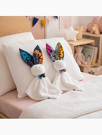 SEVIRA KIDS | Doudou lapin en gaze de coton Wax