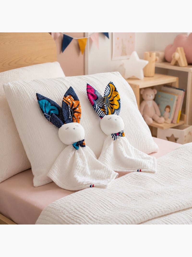 SEVIRA KIDS | Doudou lapin  en gaze de coton Wax Bleu - Kiabi