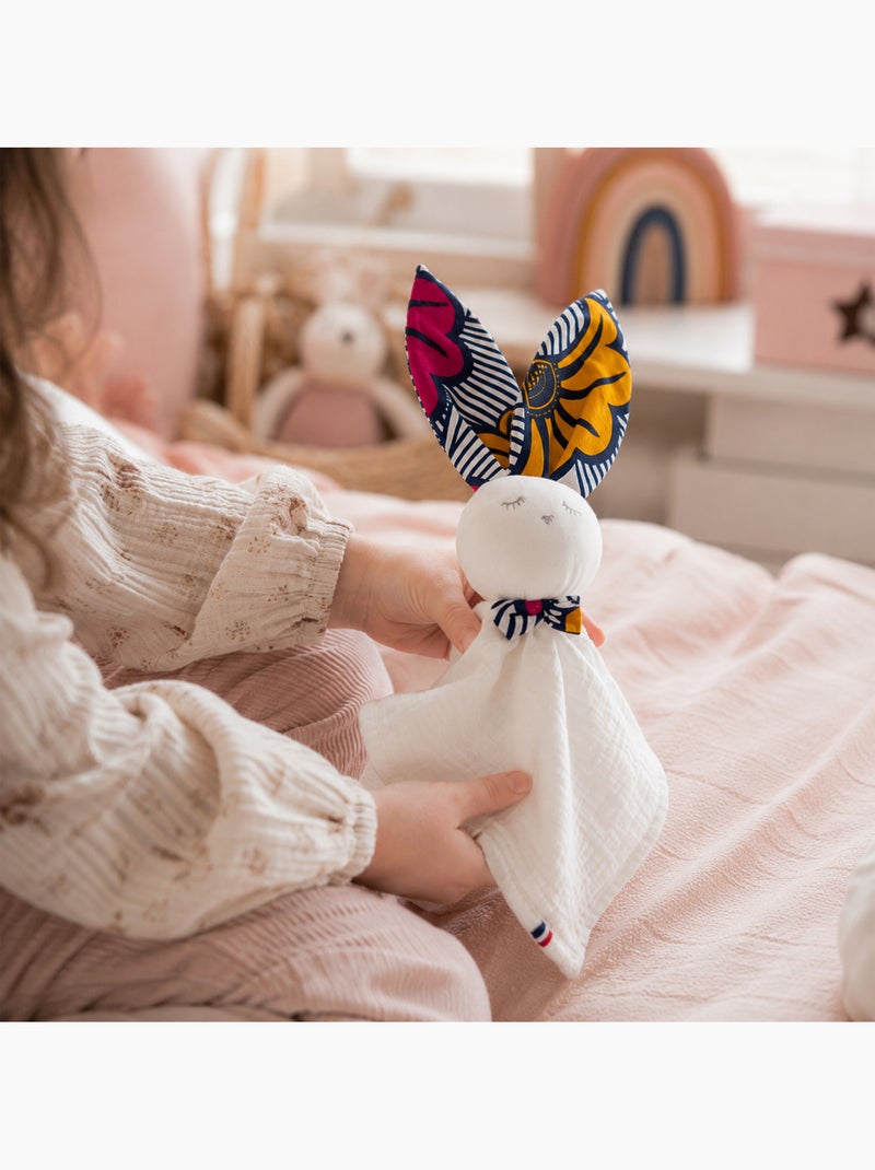 SEVIRA KIDS | Doudou lapin  en gaze de coton Wax Bleu - Kiabi