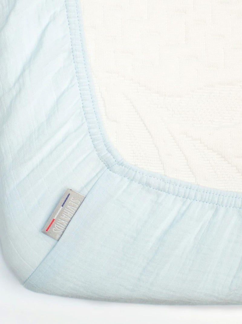 SEVIRA KIDS | Drap housse berceau en gaze de coton à carreaux Bleu ciel - Kiabi