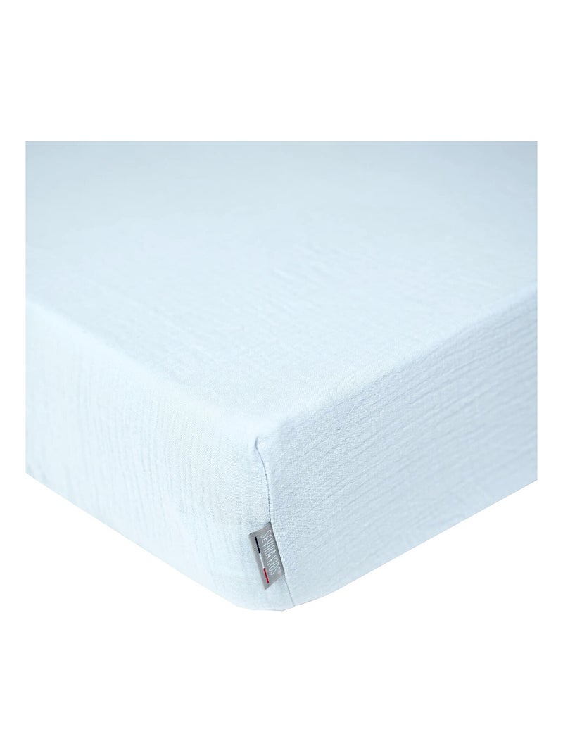 SEVIRA KIDS | Drap housse uni en gaze de coton Bleu - Kiabi