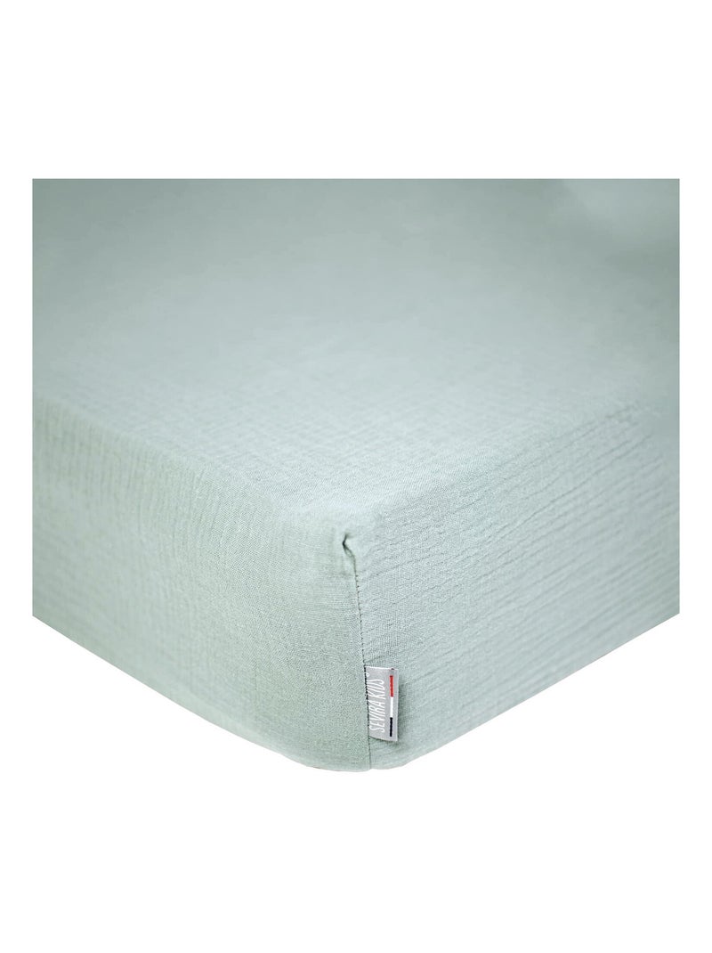 SEVIRA KIDS | Drap housse uni en gaze de coton Vert d'eau - Kiabi