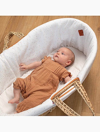 SEVIRA KIDS | Habillage de couffin en gaze de coton Pois Dorés