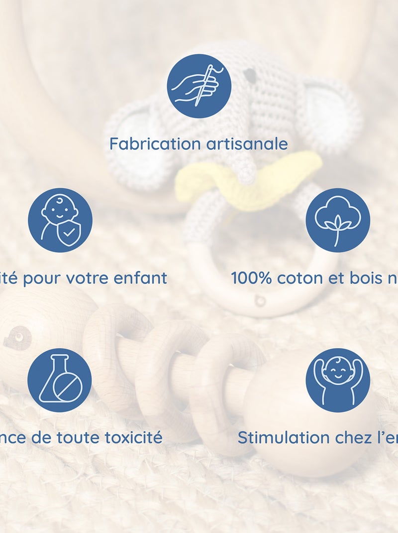 SEVIRA KIDS | Hochet coton tricot bois naturel Noir Gris clair - Kiabi