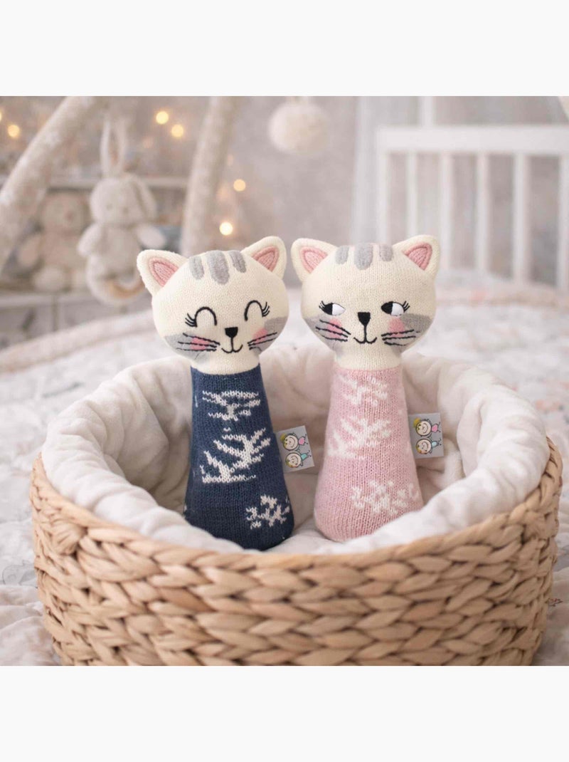 SEVIRA KIDS | Hochet tricoté  Chaton Bleu - Kiabi