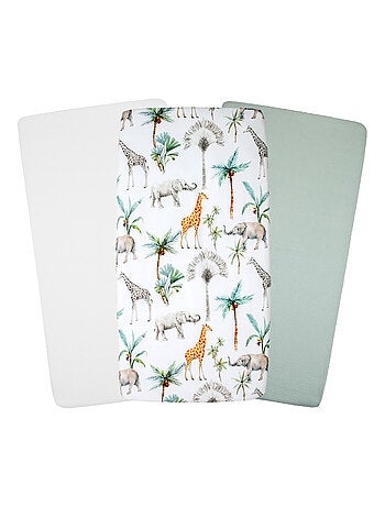 SEVIRA KIDS | Lot de 3 draps housse berceau en coton Safari
