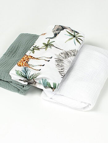 SEVIRA KIDS | Lot de 3 draps housse berceau en coton Safari