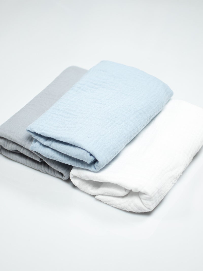 SEVIRA KIDS | Lot de 3 draps housse berceau en gaze de coton Uni Bleu - Kiabi