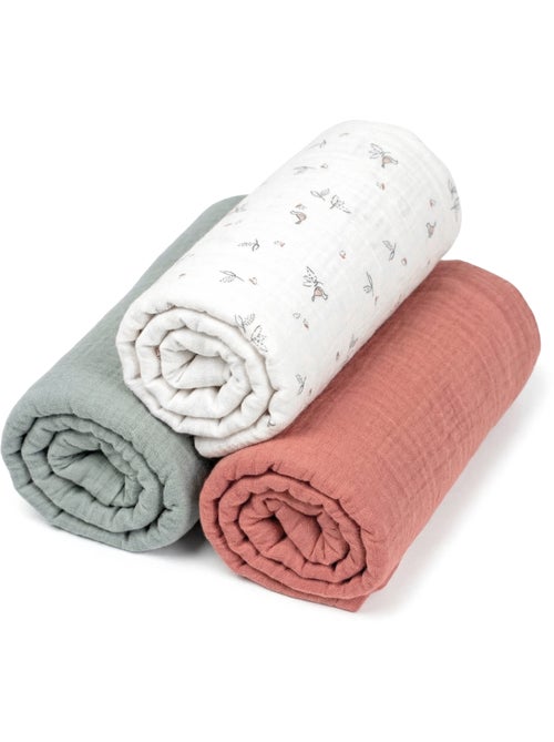 SEVIRA KIDS | Lot de 3 Draps housses couffin en gaze de coton Melody - Kiabi