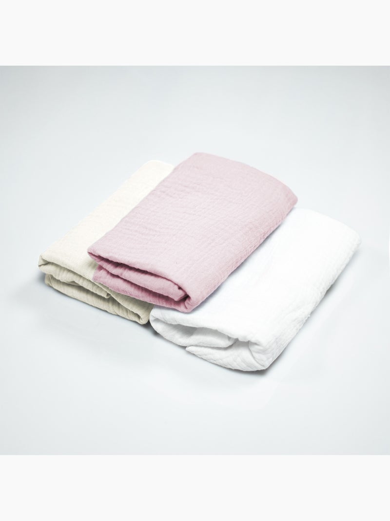 SEVIRA KIDS | Lot de 3 Draps housses couffin en gaze de coton Pastel Rose - Kiabi