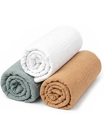 SEVIRA KIDS | Lot de 3 Draps housses couffin en gaze de coton Tendance