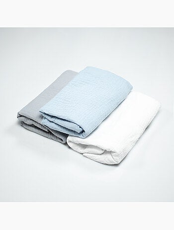 SEVIRA KIDS | Lot de 3 Draps housses couffin en gaze de coton Uni
