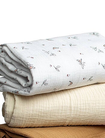 SEVIRA KIDS | Lot de 3 maxi langes melody écru et camel