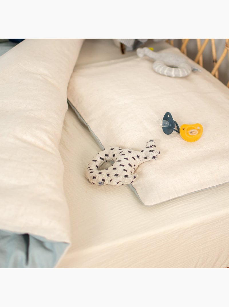 SEVIRA KIDS | Parure de lit bébé réversible housse de couette et taie d'oreiller en Lin lavé Vert d'eau - Kiabi