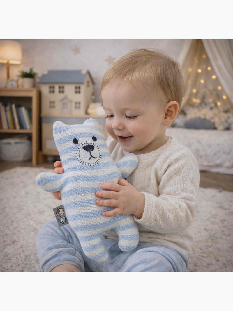 SEVIRA KIDS | Peluche doudou ourson en coton tricoté Bleu - Kiabi