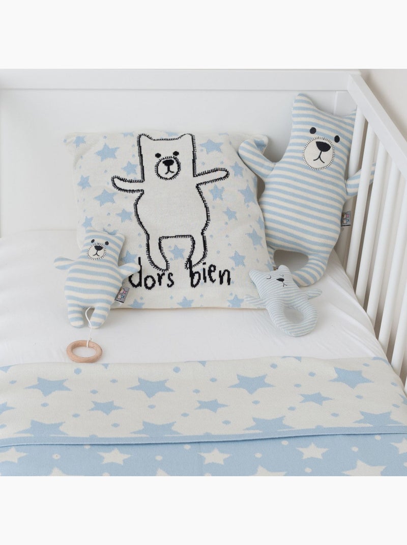 SEVIRA KIDS | Peluche doudou ourson en coton tricoté Bleu - Kiabi