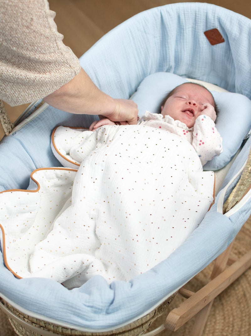 SEVIRA KIDS | Set berceau couverture et coussin en gaze de coton Jeanne Blanc Doré - Kiabi