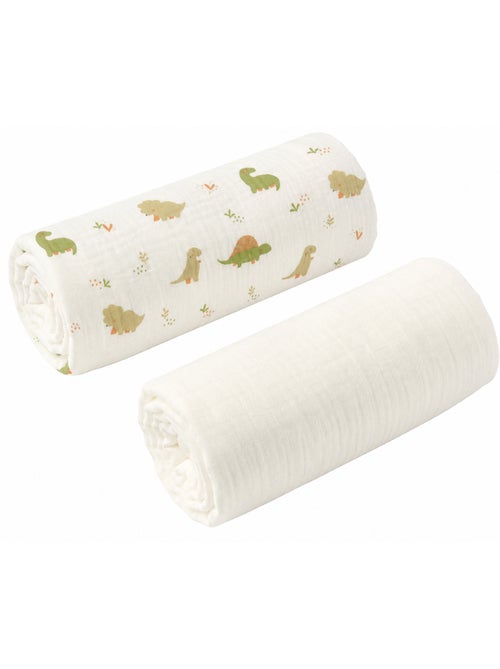 SEVIRA KIDS | Set de 2 draps housse pour couffin en gaze de coton Dino - Kiabi