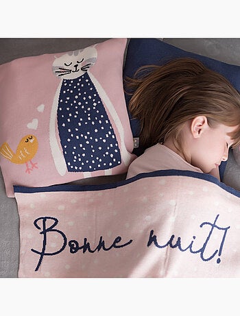 SEVIRA KIDS | Taie de coussin en coton tricoté Chat