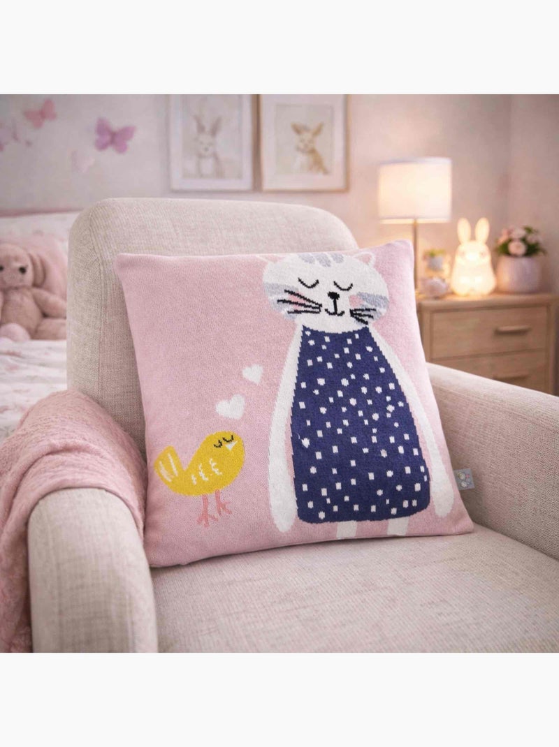 SEVIRA KIDS | Taie de coussin en coton tricoté Chat Rose - Kiabi