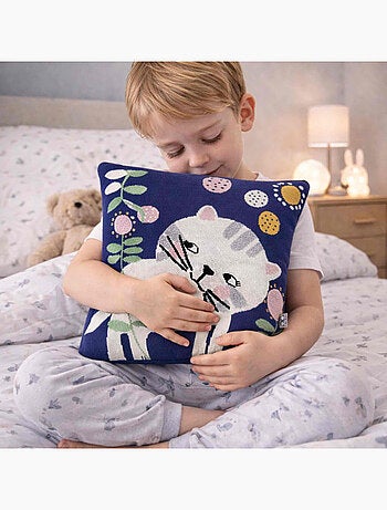 SEVIRA KIDS | Taie de coussin en tricot de coton Chaton