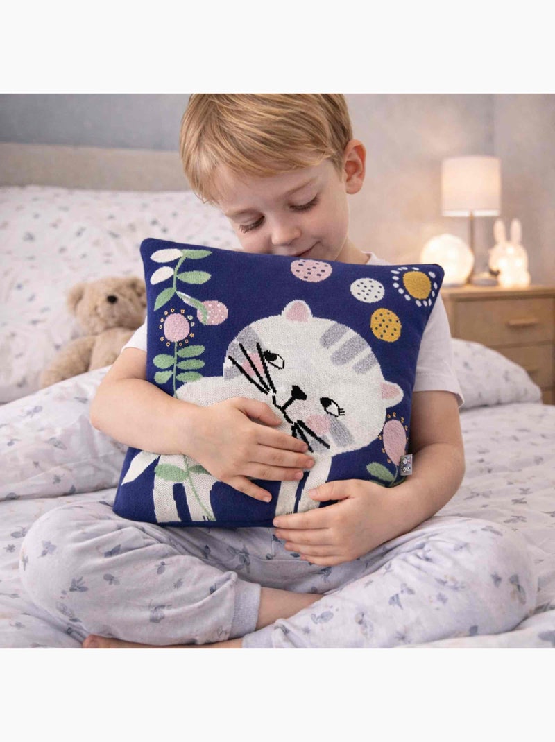 SEVIRA KIDS | Taie de coussin en tricot de coton Chaton Bleu - Kiabi