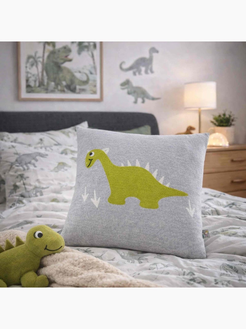 SEVIRA KIDS | Taie de coussin  tricoté DINO Gris - Kiabi