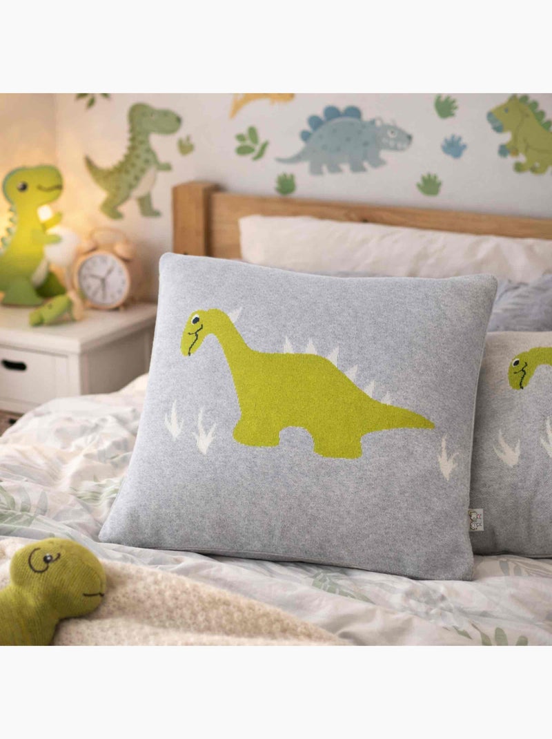SEVIRA KIDS | Taie de coussin  tricoté DINO Gris - Kiabi
