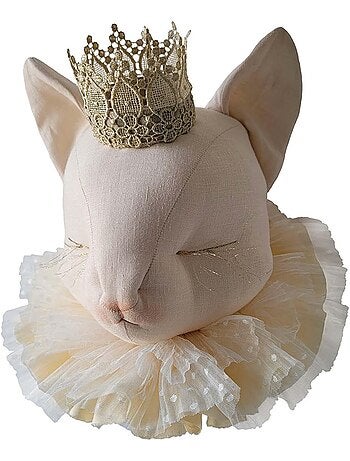 SEVIRA KIDS | Trophée mural Chat en lin – décoration chambre bébé enfant