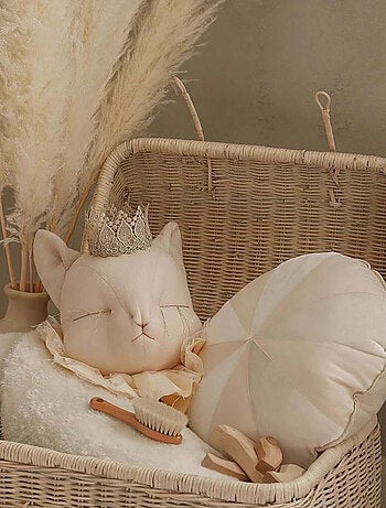 SEVIRA KIDS | Trophée mural Chat en lin – décoration chambre bébé enfant