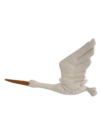 Sevira kids | trophée mural cigogne en lin beige – décoration chambre bébé enfant