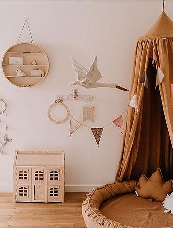 Sevira kids | trophée mural cigogne en lin beige – décoration chambre bébé enfant