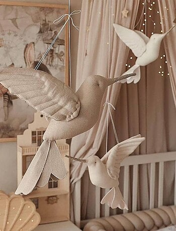 Sevira kids | trophée mural colibri en lin – décoration chambre bébé enfant