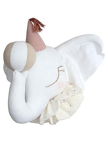 Sevira kids | trophée mural éléphant en lin – décoration chambre bébé enfant