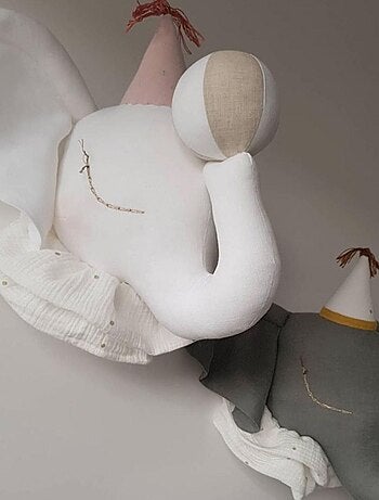 Sevira kids | trophée mural éléphant en lin – décoration chambre bébé enfant