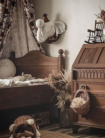 SEVIRA KIDS | Trophée mural Éléphant en lin – décoration chambre bébé enfant