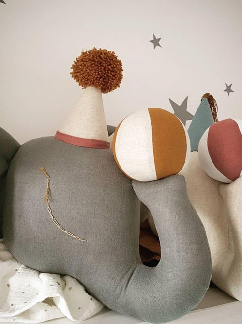 SEVIRA KIDS | Trophée mural Éléphant gris en lin – décoration chambre bébé enfant - Kiabi