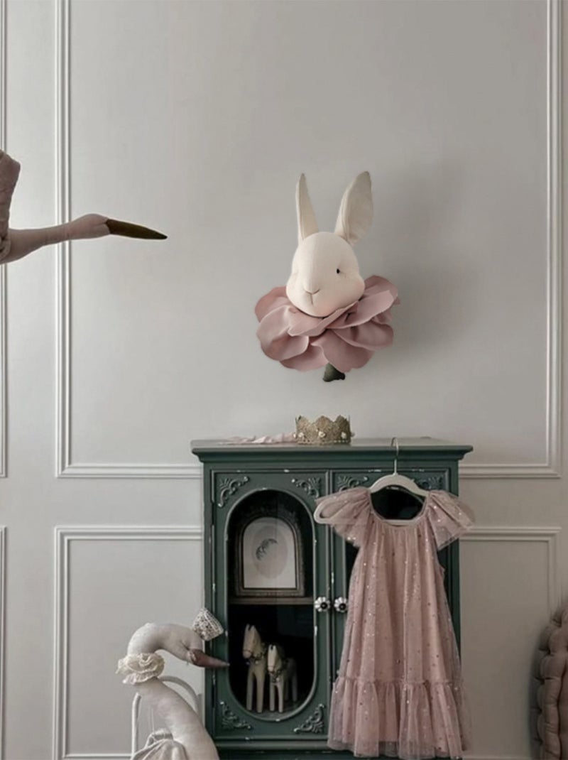 SEVIRA KIDS | Trophée mural Lapin Flora en lin – décoration chambre bébé enfant Rose - Kiabi