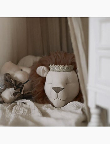 SEVIRA KIDS | Trophée mural Lion en lin – décoration chambre bébé enfant