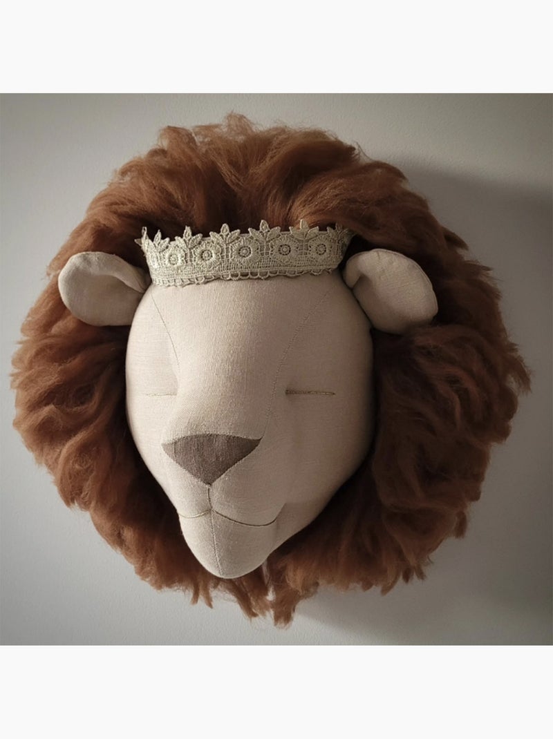SEVIRA KIDS | Trophée mural Lion en lin – décoration chambre bébé enfant Marron chocolat - Kiabi