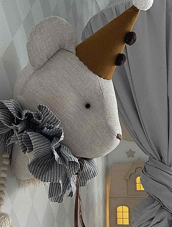 Sevira kids | trophée mural ours alex en lin – décoration chambre bébé enfant
