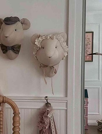 Sevira kids | trophée mural souris edvina en lin – décoration chambre bébé enfant
