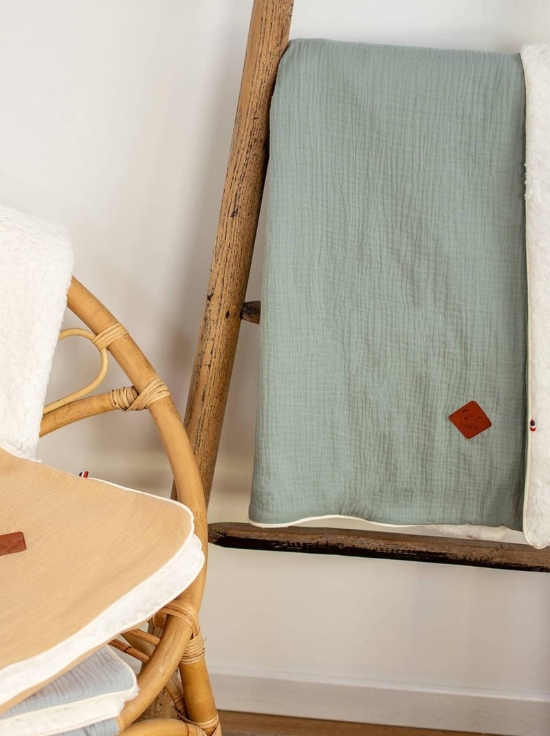 SEVIRA KIDS|Couverture en gaze de coton et sherpa Jeanne Vert d'eau - Kiabi