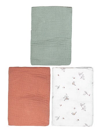 SEVIRA KIDS|Lot de 3 Draps housses couffin en gaze de coton Melody