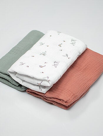 SEVIRA KIDS|Lot de 3 Draps housses couffin en gaze de coton Melody