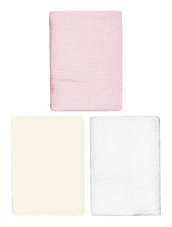 SEVIRA KIDS|Lot de 3 Draps housses couffin en gaze de coton Pastel