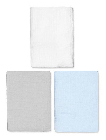 SEVIRA KIDS|Lot de 3 Draps housses couffin en gaze de coton Uni