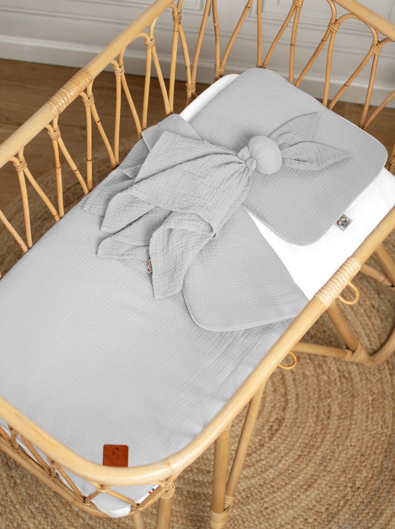 SEVIRA KIDS|Set berceau couverture et coussin en gaze de coton Jeanne Gris - Kiabi